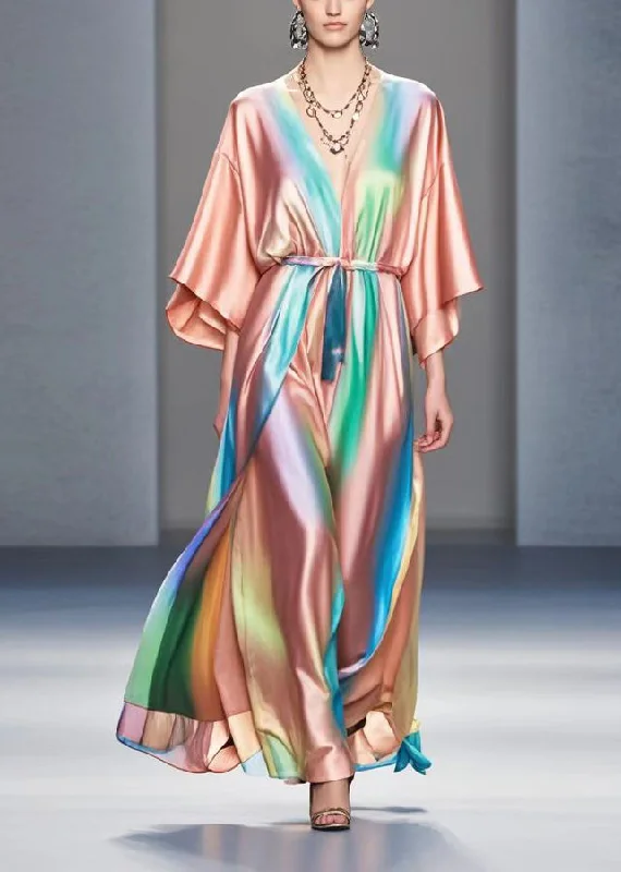 Final Clearance elegant dressStyle Rubber Red Tie Waist Tie Dye Silk Long Dress Spring Final Clearance elegant dressStyle Rubber Red Tie Waist Tie Dye Silk Long Dress Spring