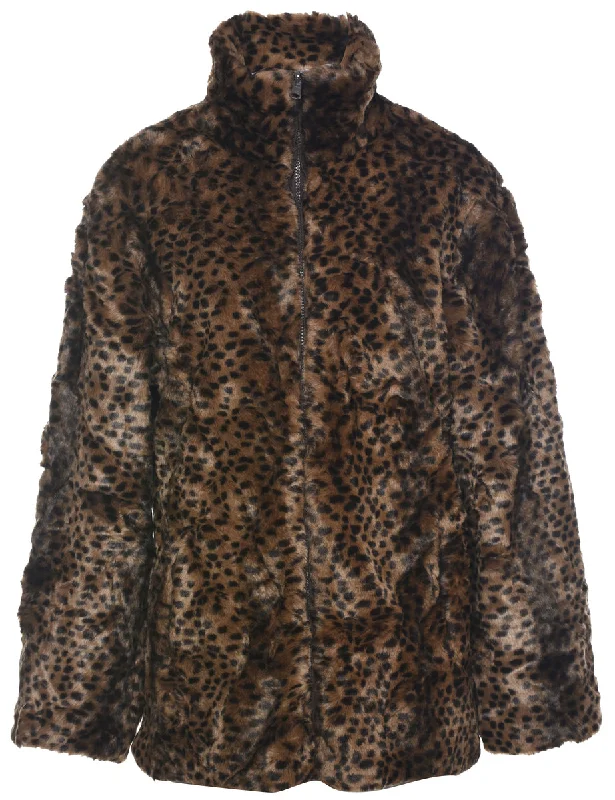 Bargain Blast sporty jacketLeopard Pattern Faux Fur Coat - L