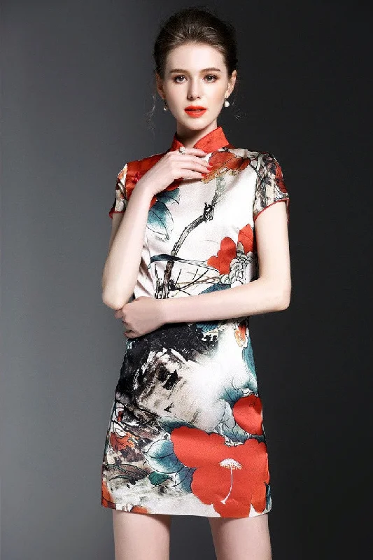 off-shoulder dressPrint Qipao Dress