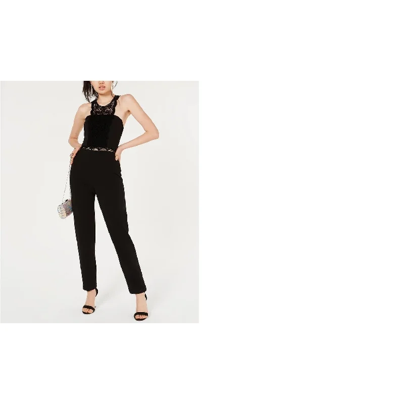 Limited Quantity City Studios Women's Lace Solid Sleeveless Halter Skinny Jumpsuit Black Size 5 Limited Quantity City Studios Women's Lace Solid Sleeveless Halter Skinny Jumpsuit Black Size 5