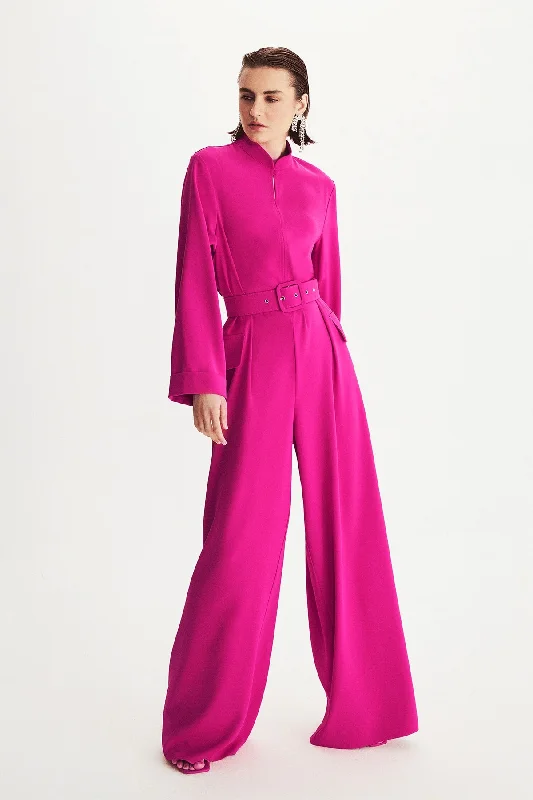 Price Drop Plein Mandarin Collar Jumpsuit Fuchsia