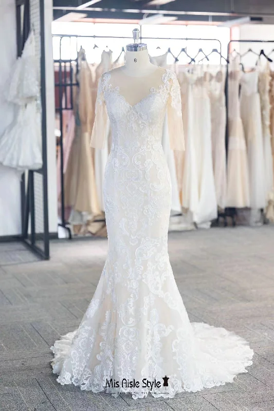 Exclusive Deal cocktail dressHalf Sleeve Lace Fit-flare Wedding Dress