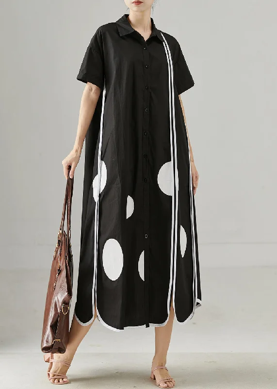 fitted dressWomen Black Oversized Print Cotton Holiday Dress Summer