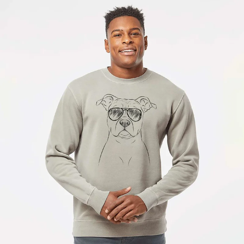 Midnight Madness versatile gym hoodieAviator Jethro the American Staffordshire Terrier - Unisex Pigment Dyed Crew Sweatshirt