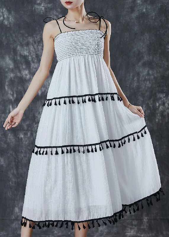 Crazy Deals sophisticated dressItalian White Tasseled Cotton Beach Dresses Summer
