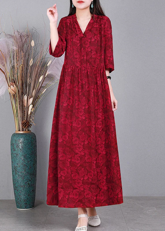 Deal Zone long sleeve dressMulberry V Neck Print Cinched Silk Vacation Dresses Long Sleeve