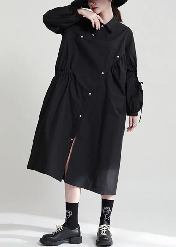 Savings Galore off-shoulder dressPlus Size Black Asymmetrical Cinched Solid Cotton Dresses Fall Savings Galore off-shoulder dressPlus Size Black Asymmetrical Cinched Solid Cotton Dresses Fall