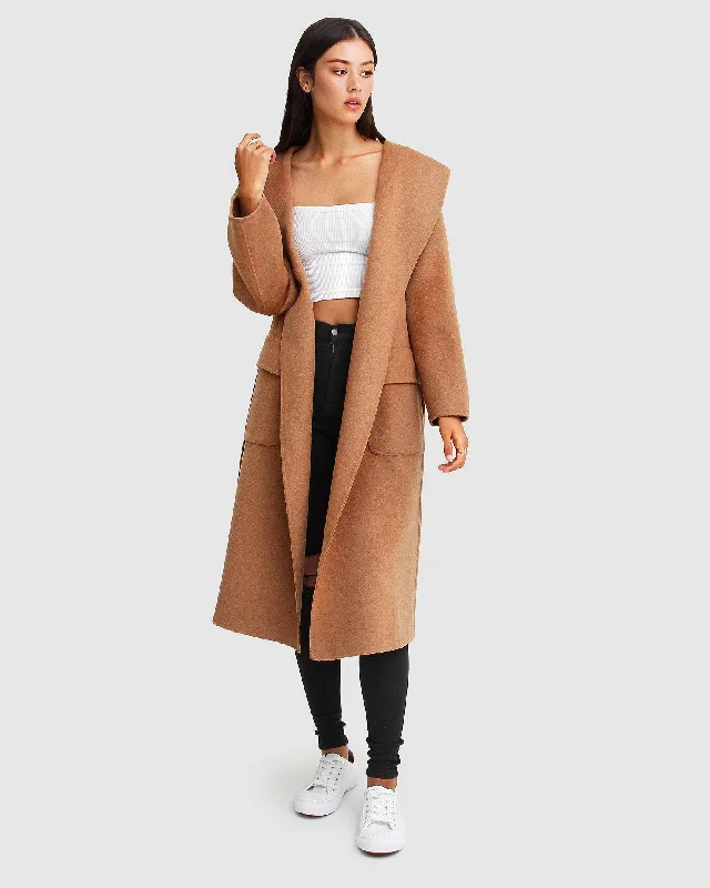Bonus Savings urban street coatRunaway Wool Blend Robe Coat - Dark Camel