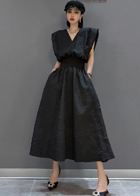 Great Deals layered dressSexy Black V Neck Tunic Print Pockets Dress Sleeveless