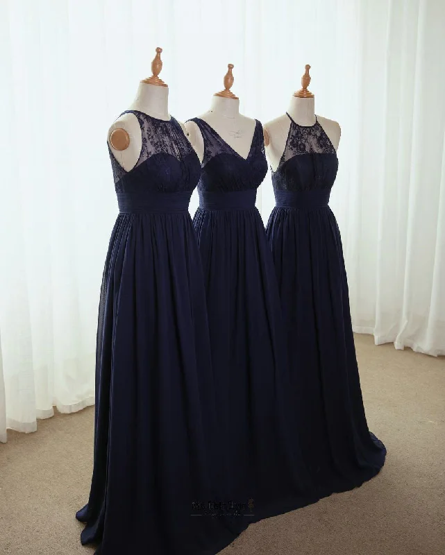 Stock Clearance off-the-shoulder dressLong Navy Blue Cheap Bridesmaid Dress