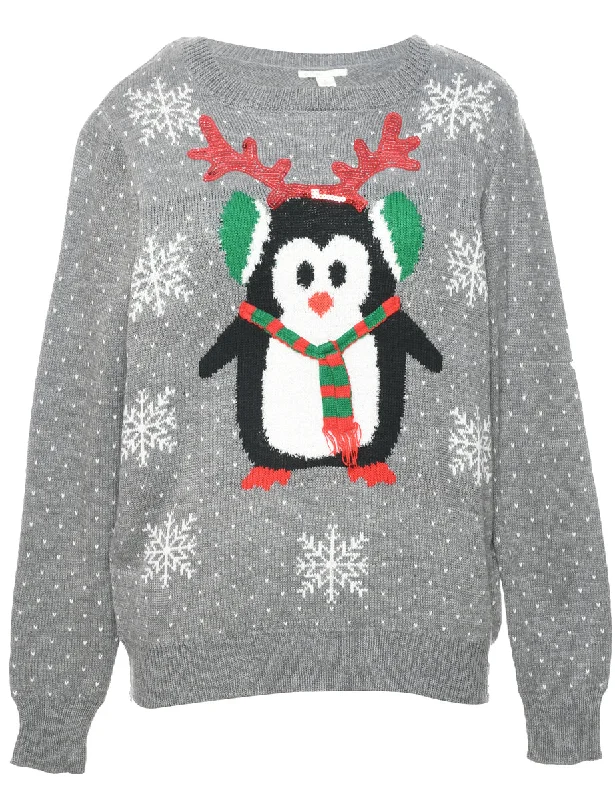 insulated winter jacketNordic Print Penguin Christmas Jumper - L