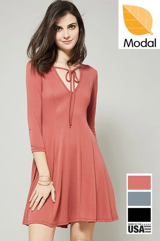 casual knit dressSkater Dress W/ Front Tie