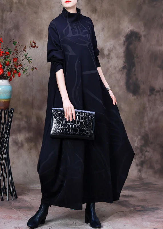 Exclusive Savings playful dressJacquard Black Turtleneck Asymmetrical Maxi Dresses Long Sleeve Exclusive Savings playful dressJacquard Black Turtleneck Asymmetrical Maxi Dresses Long Sleeve