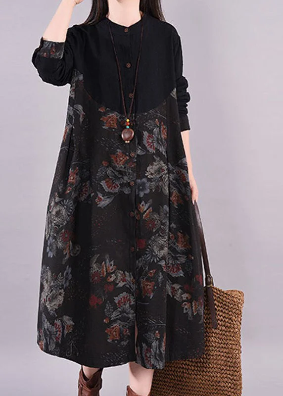 Huge Discounts luxury dressHandmade Black O-Neck Print Patchwork Maxi Dress Long Sleeve Huge Discounts luxury dressHandmade Black O-Neck Print Patchwork Maxi Dress Long Sleeve