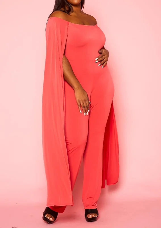 Limited Availability Hi Curvy Plus Size Women Off Shoulder Cape Sleeve Jumpsuit