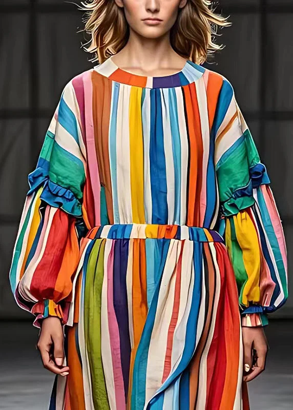 Bonus Savings vintage dressWomen Rainbow Ruffled Striped Cotton Vacation Dresses