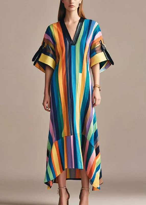 Discount Days comfy maxi dressBeautiful Rainbow V Neck Striped Cotton Long Dress Summer Discount Days comfy maxi dressBeautiful Rainbow V Neck Striped Cotton Long Dress Summer
