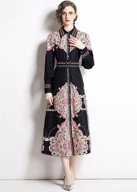 Price Cut summer dressStylish Black Peter Pan Collar Print Chiffon Long Cinch Dresses Fall Price Cut summer dressStylish Black Peter Pan Collar Print Chiffon Long Cinch Dresses Fall