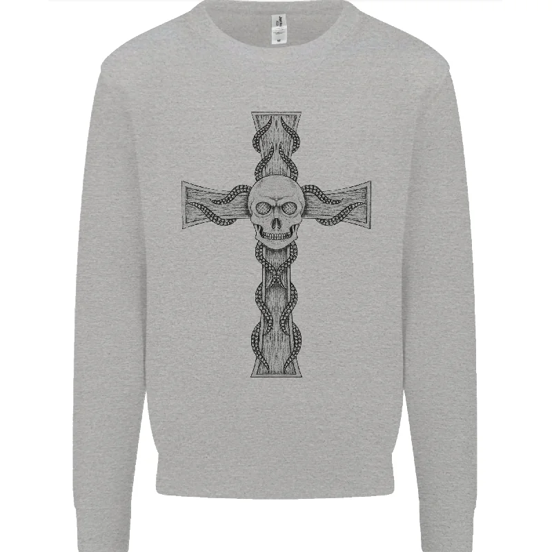 oversized sports sweatshirtA Gothic Skull and Tentacles on a Cross Mens Sweatshirt Jumper