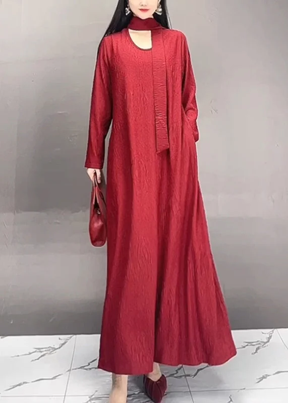 lace dressPlus Size Red O-Neck Wrinkled Maxi Dresses Spring