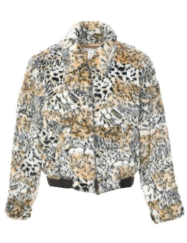 Mega Sale insulated coatLeopard Print Faux Fur Jacket - L