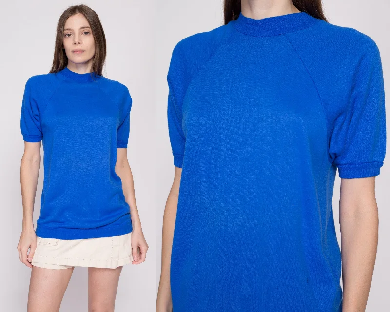 Super Deal 70s Royal Blue Short Sleeve Sweatshirt - Unisex Medium