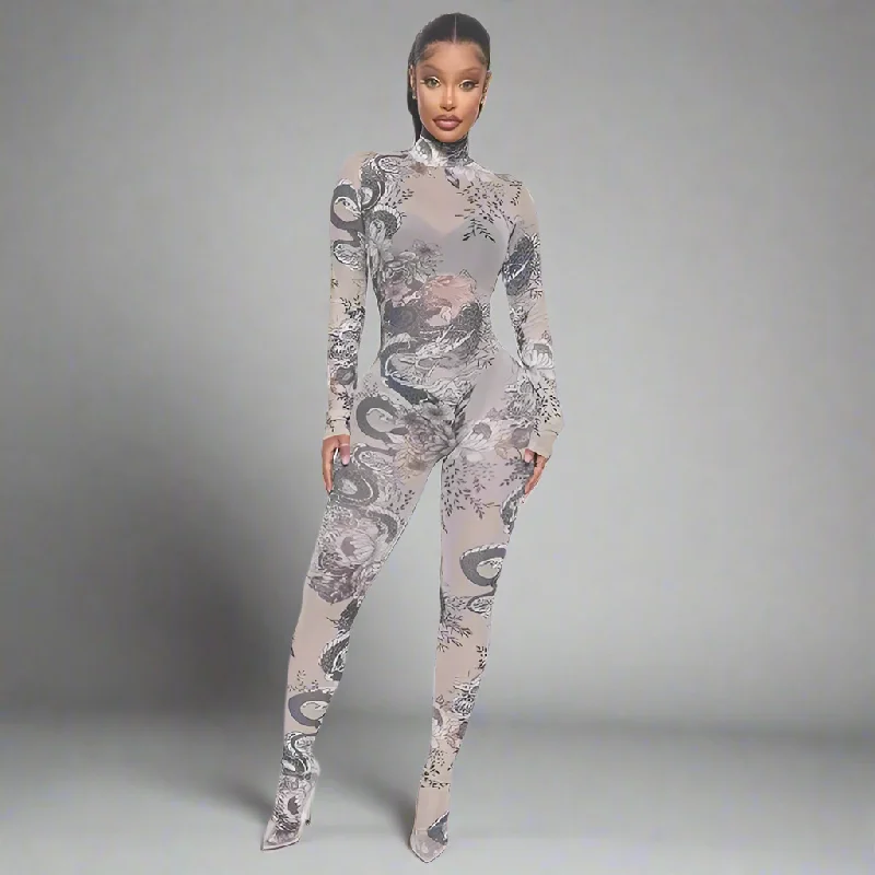 Lowest Price Tatoo Mesh Jumpsuit