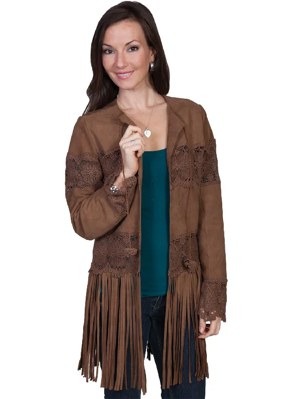 fitted trench coatScully Leatherwear Womens Brown Lamb Suede Western Fringe Coat