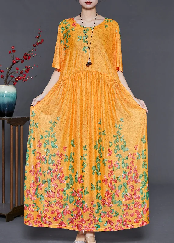 Super Bargain elegant shift dressDIY Yellow Print Exra Large Hem Silk Long Dress Summer Super Bargain elegant shift dressDIY Yellow Print Exra Large Hem Silk Long Dress Summer
