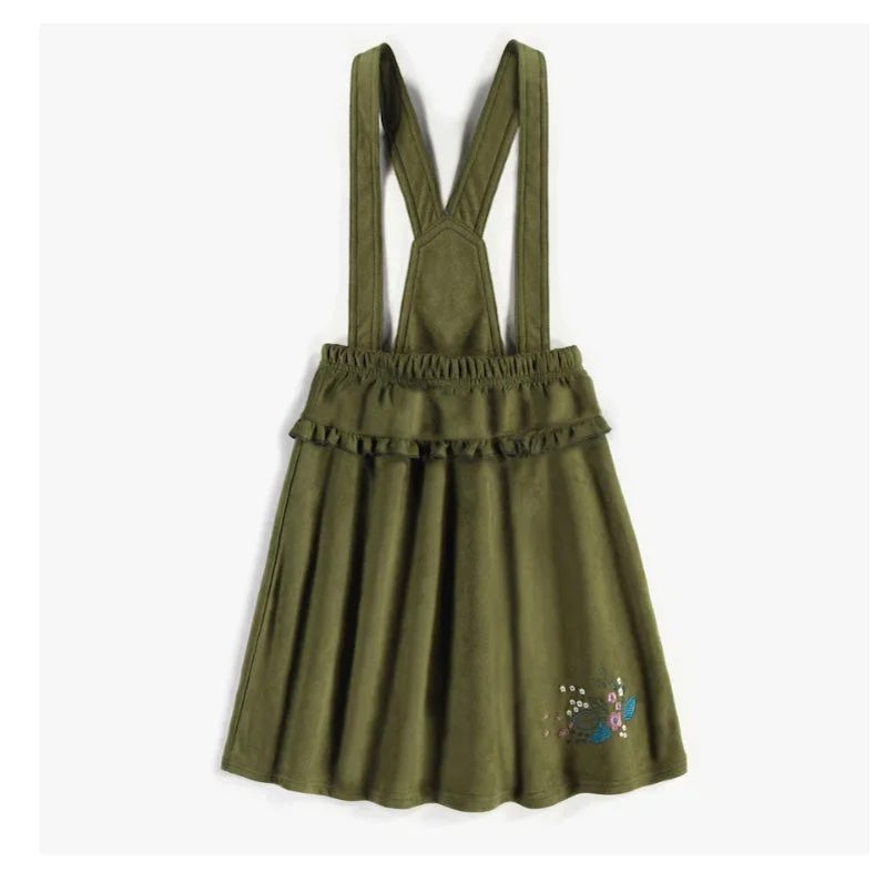 Hot Deal Green Suspender Skirt + Purple Henley Collar Bodysuit by Souris Mini