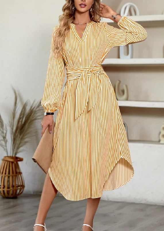 Customer Appreciation Sale midi dressHandmade Yellow V Neck Striped Tie Waist Cotton Dress Fall Customer Appreciation Sale midi dressHandmade Yellow V Neck Striped Tie Waist Cotton Dress Fall