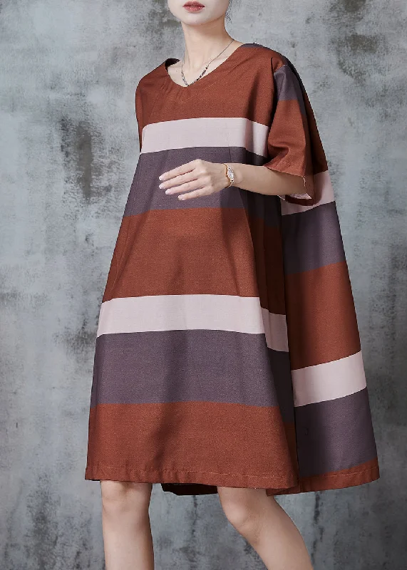 long-sleeve floral dressUnique Brown Oversized Striped Cotton Work Dress Summer