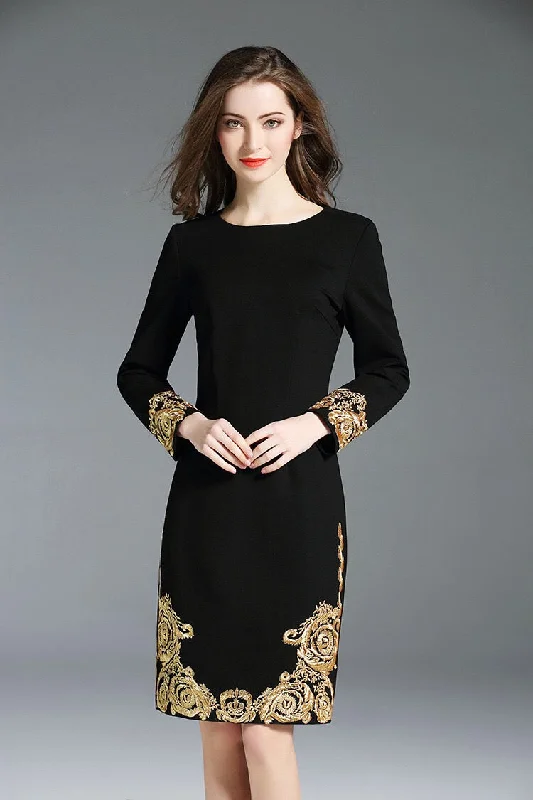 elegant maxi dressBlack Dress W/ Gold Floral Detail