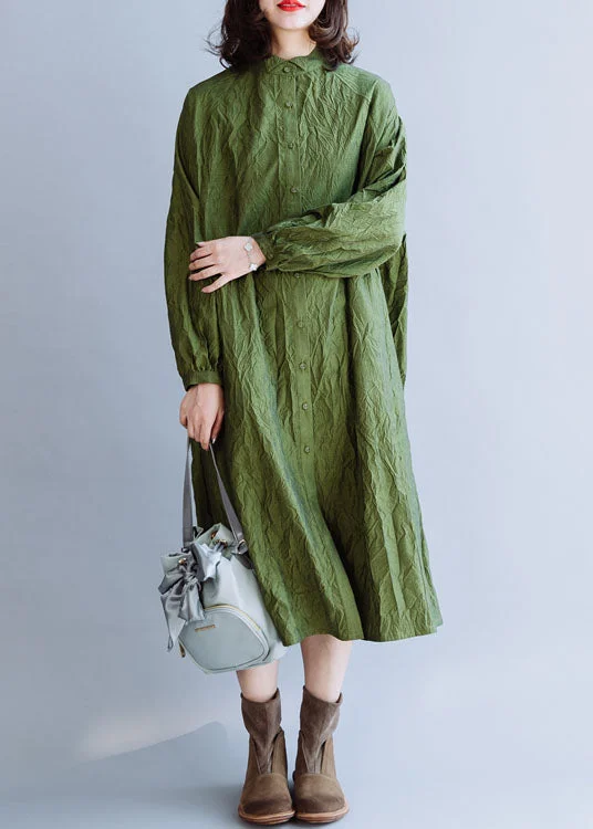 Steals and Deals elegant maxi dressFrench Green Stand Collar Wrinkled Cotton Shirt Dresses Fall Steals and Deals elegant maxi dressFrench Green Stand Collar Wrinkled Cotton Shirt Dresses Fall