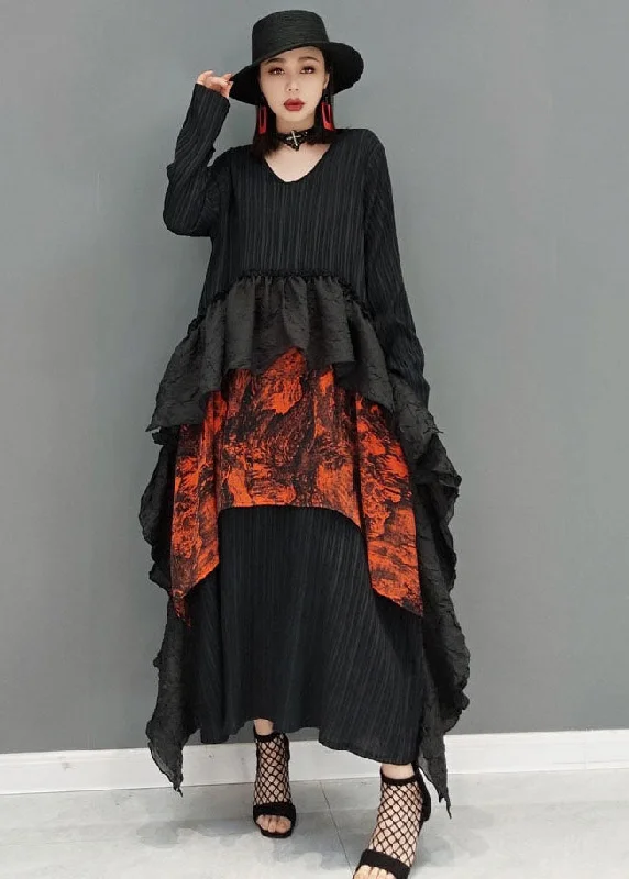 Exclusive Deal formal dressArt Black V Neck Asymmetrical Patchwork Ruffles Dresses Long Sleeve Exclusive Deal formal dressArt Black V Neck Asymmetrical Patchwork Ruffles Dresses Long Sleeve