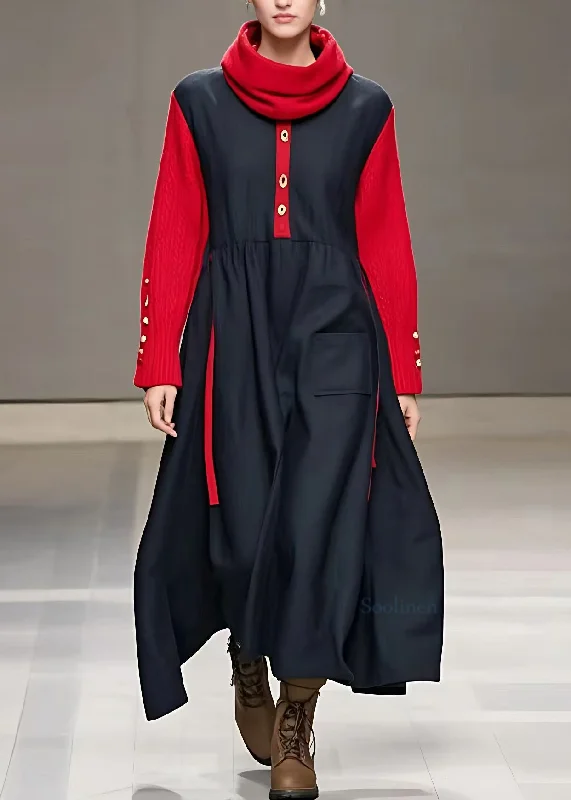 Quick Sale boho-chic dressPlus Size Black Turtleneck Patchwork Maxi Dresses Long Sleeve Quick Sale boho-chic dressPlus Size Black Turtleneck Patchwork Maxi Dresses Long Sleeve