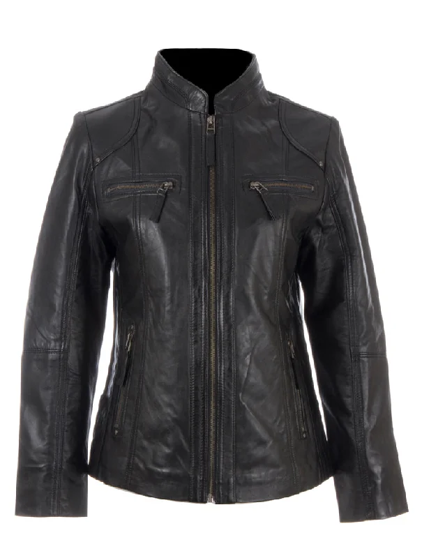 Members Only fashion-forward coatOBFQ Women's Biker Jacket - Black