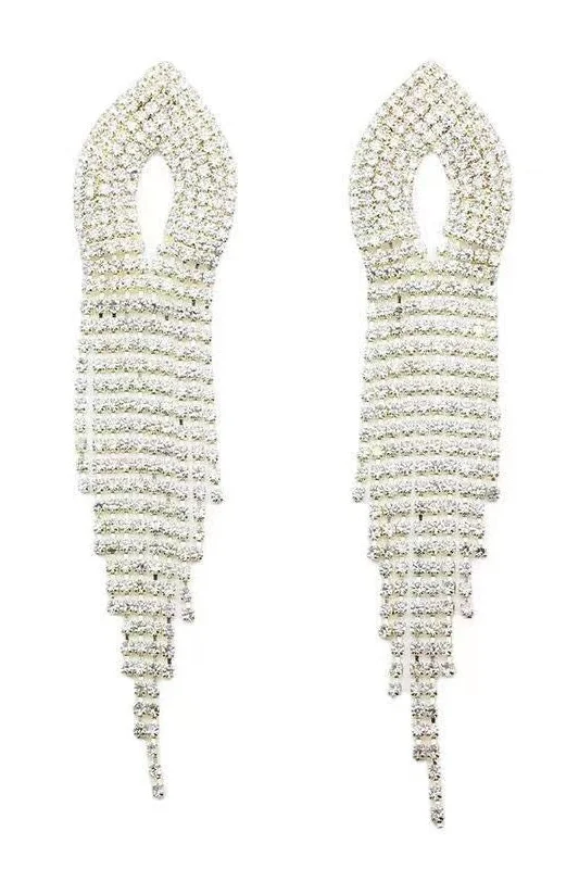Deal of the Day velvet dressDesign sense rhinestone long tassel drop earrings stud ear clips 731781713062