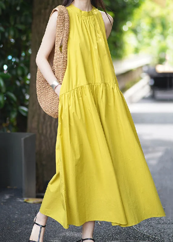 Special Discount textured dressElegant Yellow Pockets Solid Cotton Long Dress Sleeveless Special Discount textured dressElegant Yellow Pockets Solid Cotton Long Dress Sleeveless