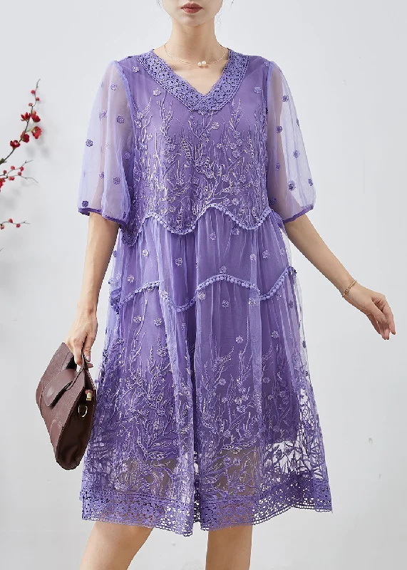 Discount Extravaganza layered dressBohemian Purple Embroidered Tulle Party Dress Summer Discount Extravaganza layered dressBohemian Purple Embroidered Tulle Party Dress Summer