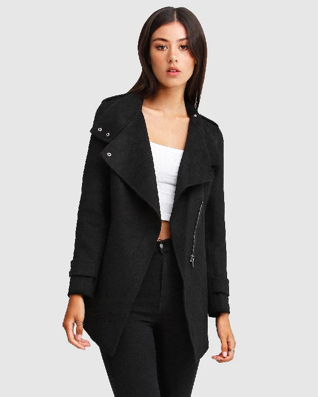 Major Savings long coatNEW FIT Bad Girl Wool Blend Moto Coat - Black