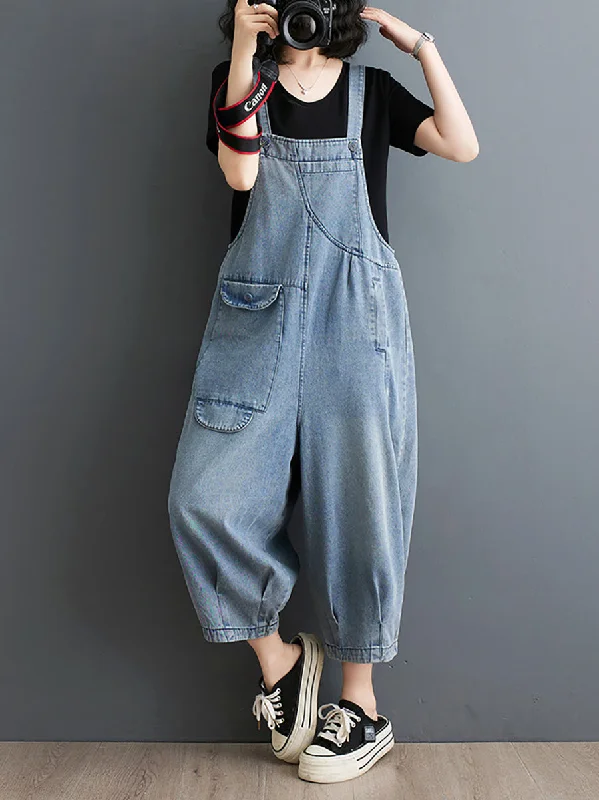 Online Only Women Summer Solid Casual Loose Denim Jumpsuits XX1050
