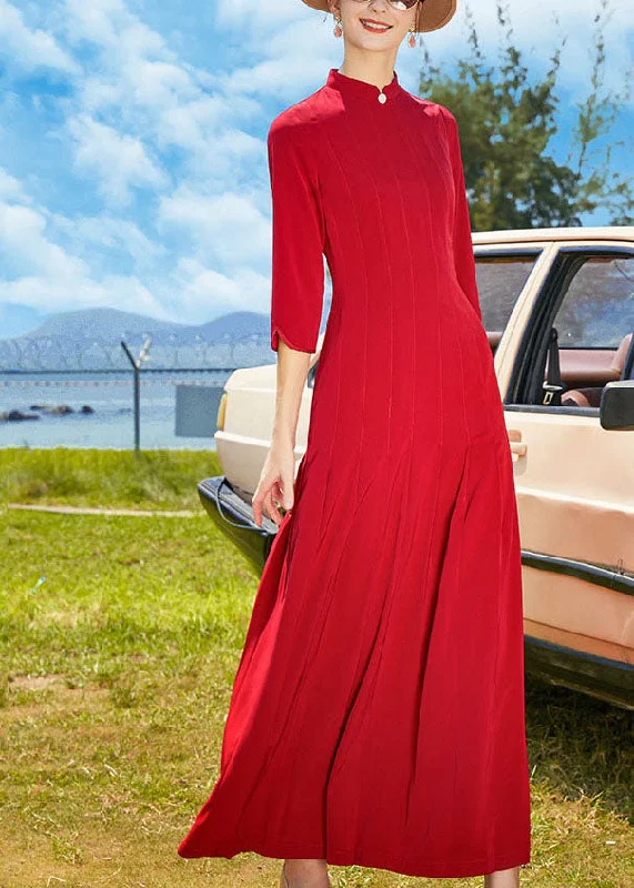 Price Fest boho dressVintage Red Stand Collar Wrinkled Chiffon Long Dresses Bracelet Sleeve Price Fest boho dressVintage Red Stand Collar Wrinkled Chiffon Long Dresses Bracelet Sleeve