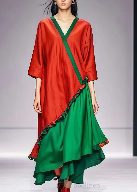 Huge Savings playful dressRed Patchwork Cotton Maxi Dresses Oversized Ruffled Summer Huge Savings playful dressRed Patchwork Cotton Maxi Dresses Oversized Ruffled Summer