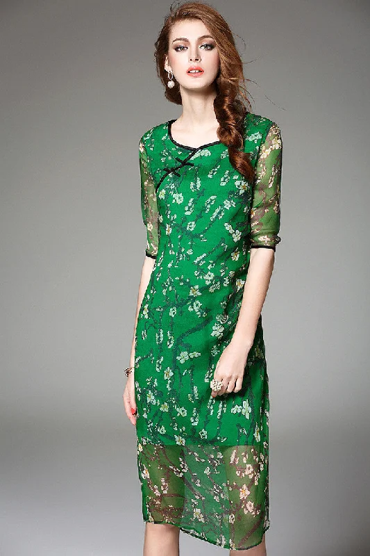 midi dressFloral Print Silk Dress