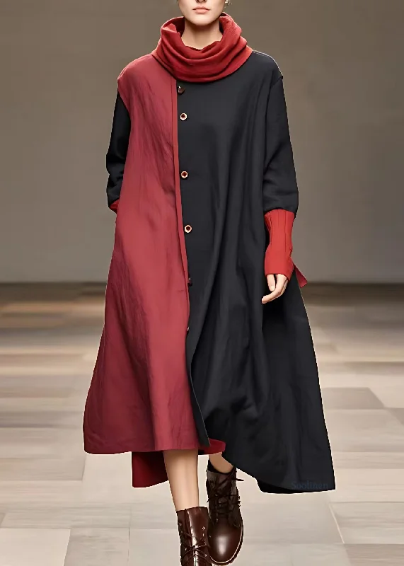 Best Bargains t-shirt dressFrench Red Asymmetrical Patchwork Maxi Dresses Fall