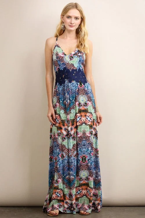 stylish dressFloral Maxi Dress W/ Crochet Waist