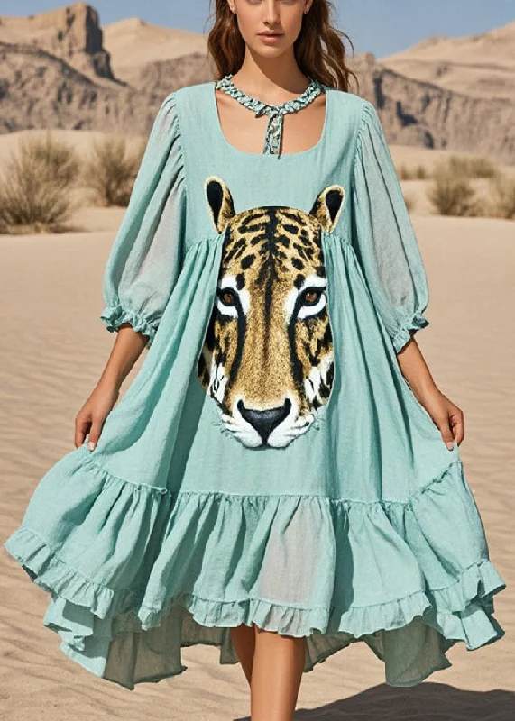 chic slip dressBohemian Lake Green Oversized Print Cotton Long Dresses Summer