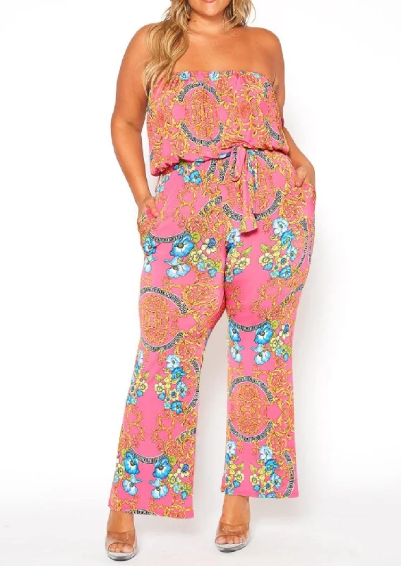 Instant Discount HI Curvy Plus Size Women Multi Print Tube Jumpsuit