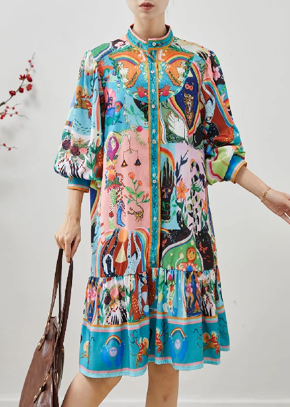 Massive Deals structured dressStylish Blue Original Design Print Cotton Tea Dress Fall